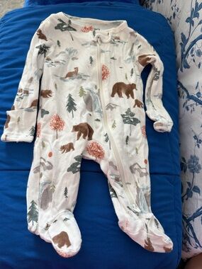 Carter's White Footed One-Piece with Brown Bear & Woodland Print